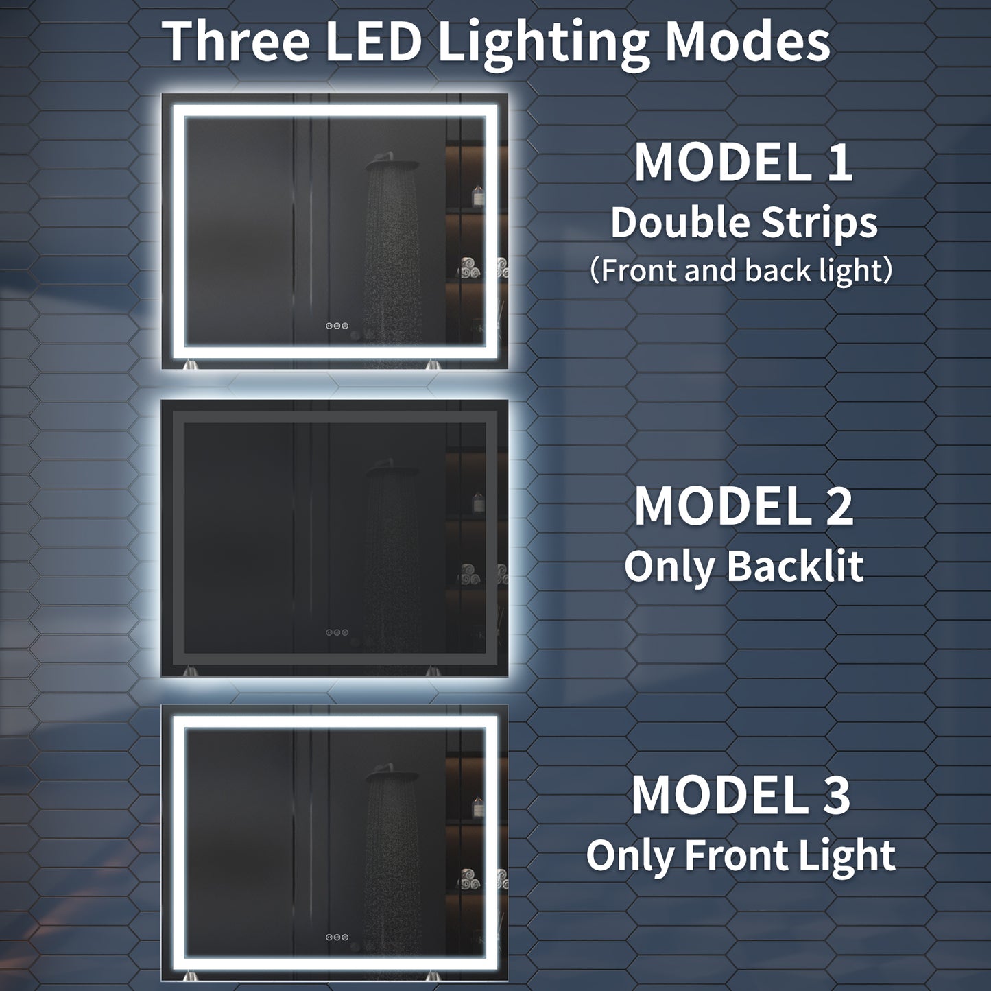 Apex 48" W x 36" H LED Bathroom Light Mirror,Anti Fog,Dimmable,Three Lighting Modes