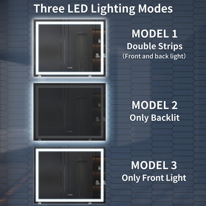 Apex 48" W x 36" H LED Bathroom Light Mirror,Anti Fog,Dimmable,Three Lighting Modes