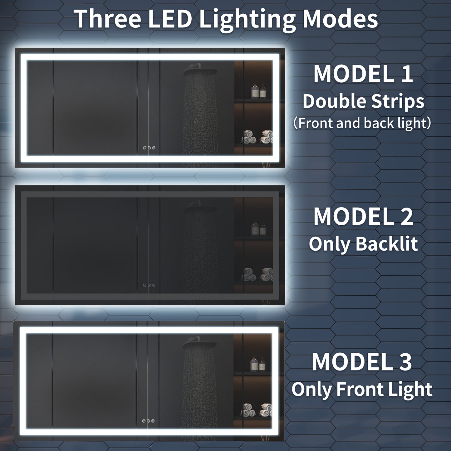 Apex 72" W x 32" H LED Bathroom Large Light Led Mirror,Anti Fog,Dimmable,Three Lighting Modes