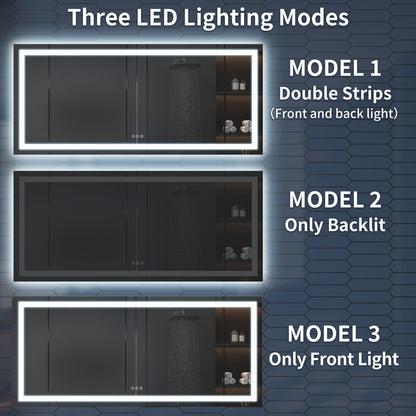 Apex 72" W x 32" H LED Bathroom Large Light Led Mirror,Anti Fog,Dimmable,Three Lighting Modes