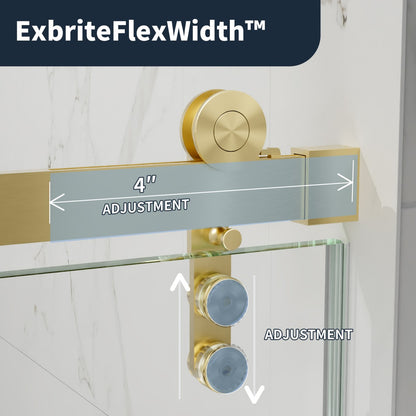 56-60" x 76" Frameless Sliding Shower door,Brushed Gold,Easy clean,Fixed Glass Left|ExBrite Elysian-R Series
