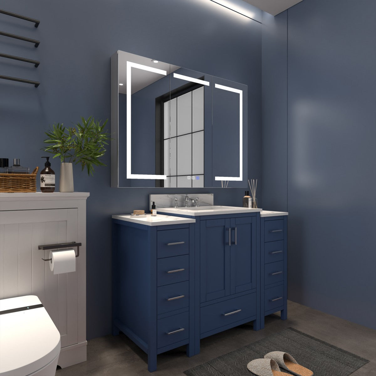 Boost-M2 48" W x 36" H Bathroom Light Medicine Cabinets with Vanity Mirror Recessed or Surface