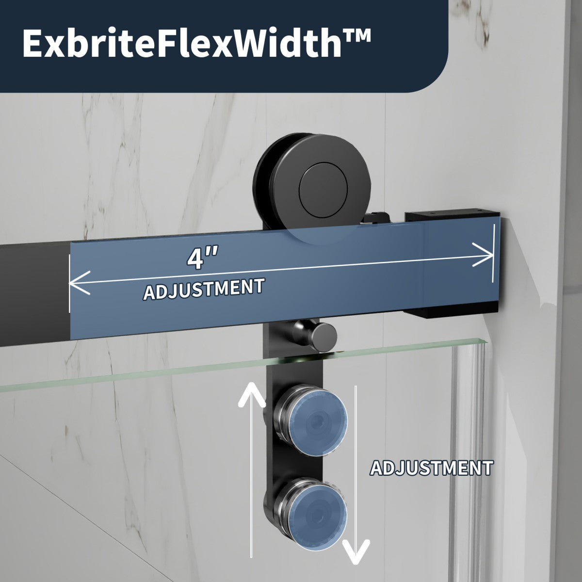 56-60" x 76" Frameless Sliding Shower door,Matte Black,Easy clean,Fixed Glass Left|ExBrite Elysian-R Series