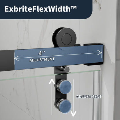 56-60" x 76" Frameless Sliding Shower door,Matte Black,Easy clean,Fixed Glass Left|ExBrite Elysian-R Series