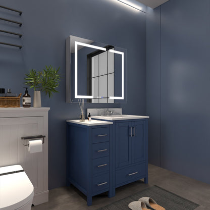 Boost-M2 36" W x 32" H Bathroom Light Medicine Cabinets Recessed or Surface Defogger, Dimmer, Outlets & USB