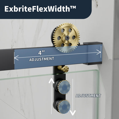 56-60" x 76" Frameless Sliding Shower door,Black Gold,Easy clean,Fixed Glass Left|ExBrite Elysian-S Series