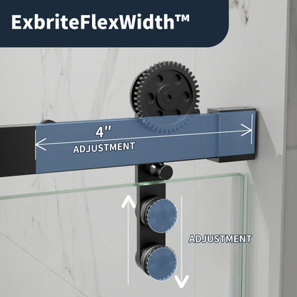 56-60" x 76" Frameless Sliding Shower door,Matte Black,Easy clean,Fixed glass left|ExBrite Elysian-S Series