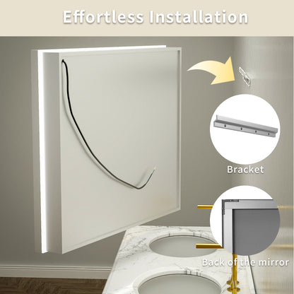 Ample 24" W x 36" H LED Lighted Chrome Medicine Cabinet with Mirror and Shelves for Bathroom Recessed or Surface Mount