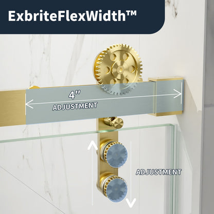 56-60" x 76" Frameless Sliding Shower door,Brushed Gold,Easy clean,Fixed glass left|ExBrite Elysian-S Series