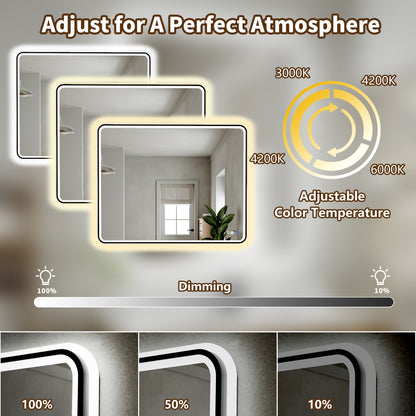 Lumina 40" W x 32" H LED Lighted Bathroom Mirror,High Illuminate, Inner & Outer Lighting,Anti-Fog, Dimmable,Black Frame with Rounded Corners