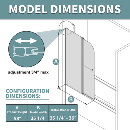 Classy-LB 35.2-36" x 58" Bathtub Screen Panel Pivot Swing Shower Door for Bathtub 180° Pivot 6mm Tempered Glass,Black