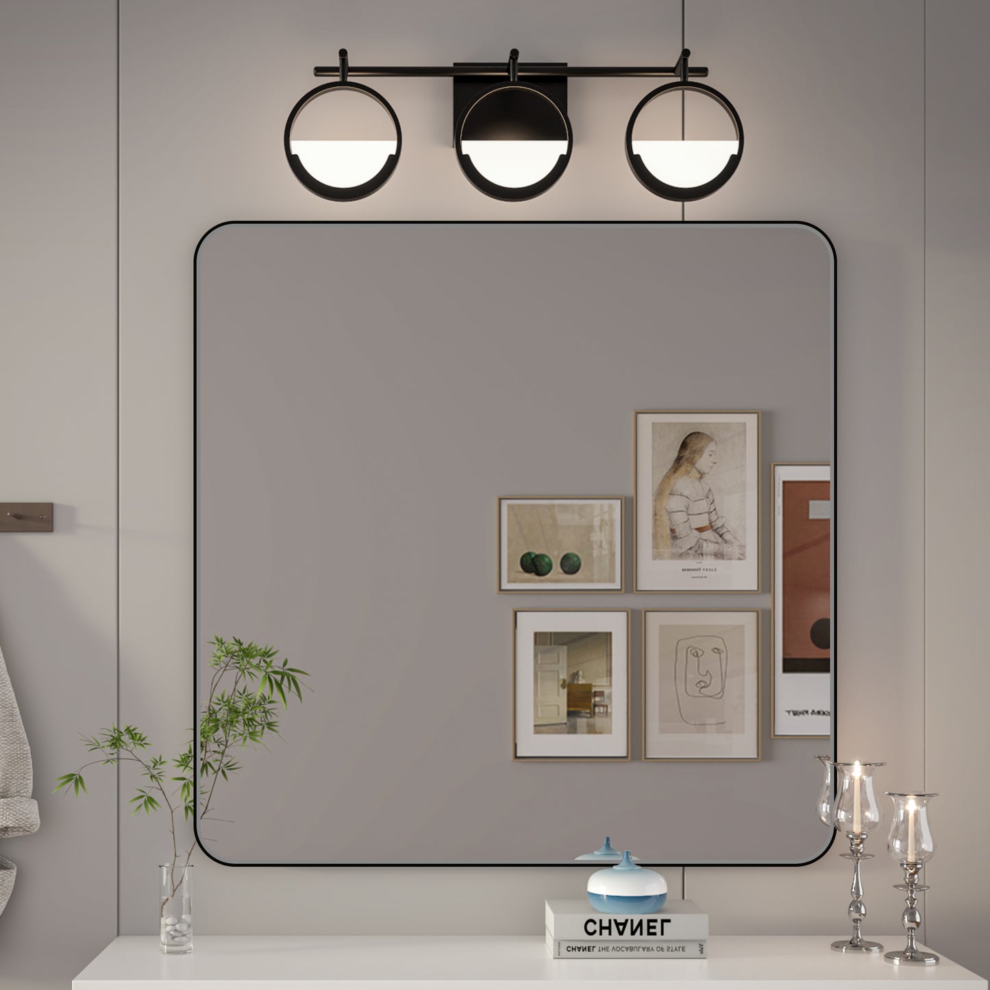 Noir 36" x 36" Vanity Mirror – Modern, Elegant, Rectangular Wall Mirror with Tempered Glass, Shatterproof, Rust-Resistant, Matte Black Frame for Bathroom, Living Room & Hallway