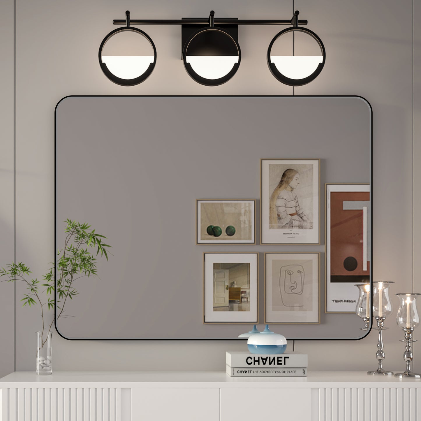 Noir 28" x 36" Vanity Mirror – Modern, Elegant, Rectangular Wall Mirror with Tempered Glass, Shatterproof, Rust-Resistant, Matte Black Frame for Bathroom, Living Room & Hallway