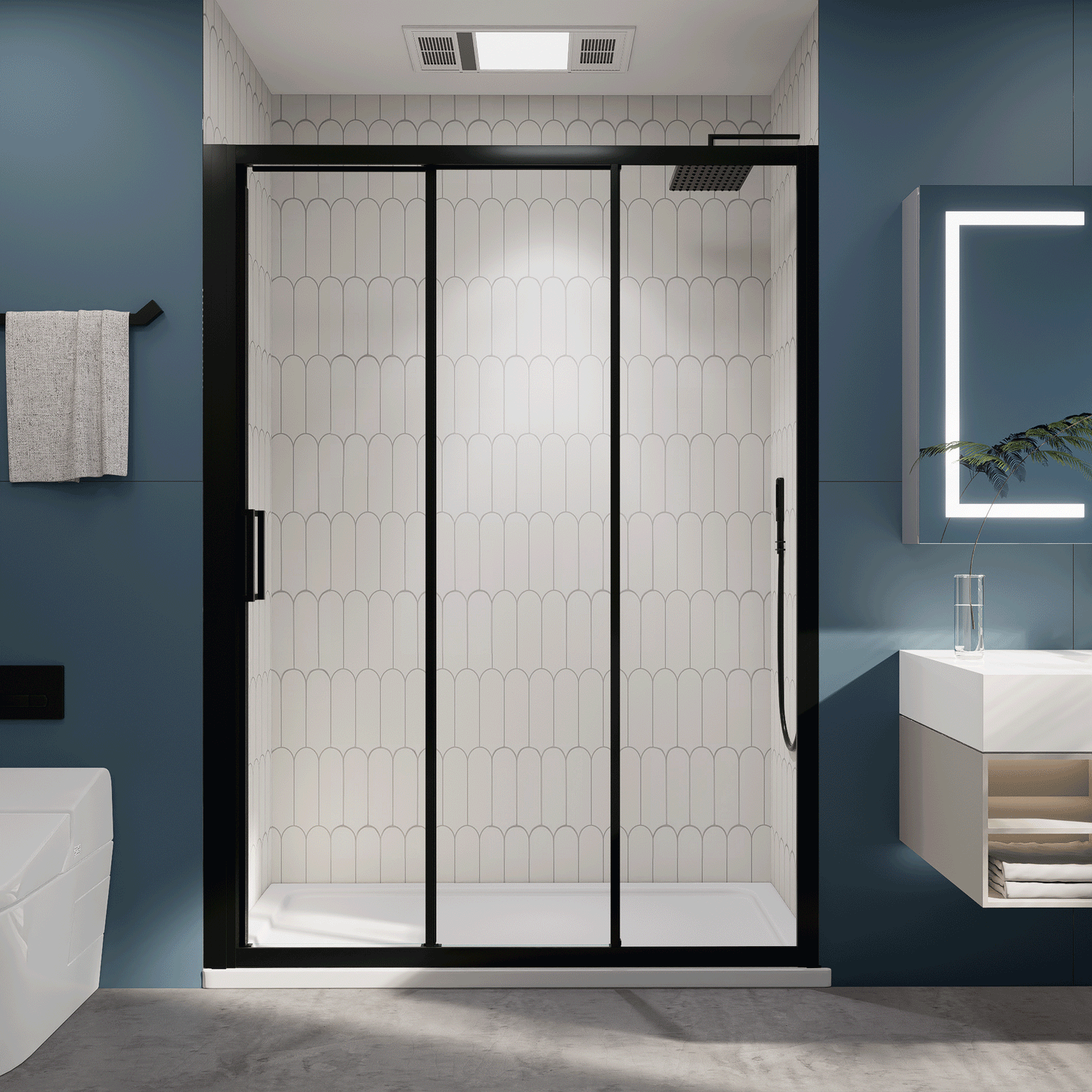 Nexus 56-60W x 70.H Easy Clean Double Framed Sliding Shower Door with 1/4" (6mm) Clear SGCC Tempered Glass,Matte Black Finish