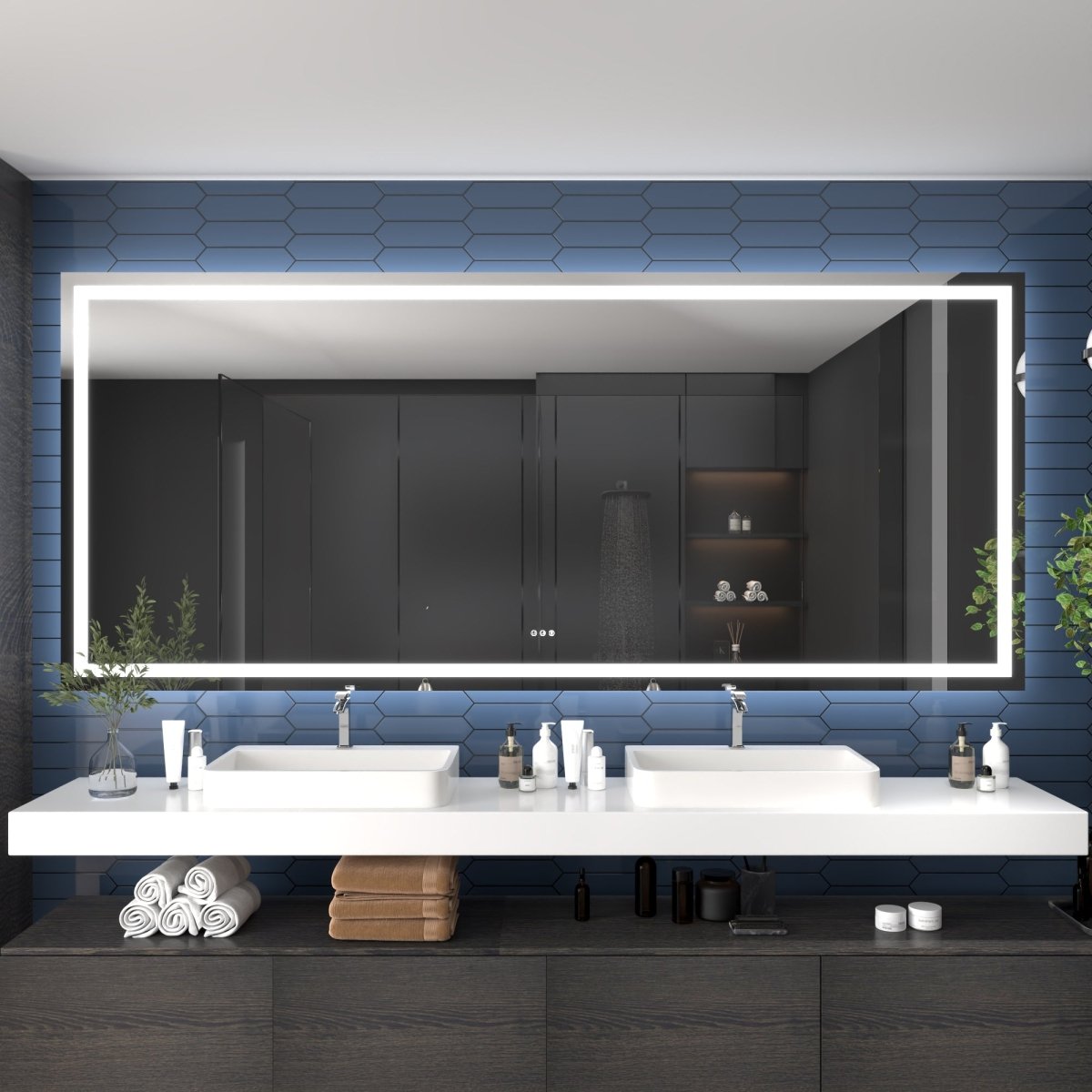 108" W x 48" H Lighted Bathroom Large Light Led Mirror,Anti Fog,Dimmable,Three Lighting Modes|Apex