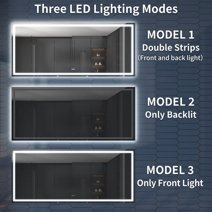 108" W x 48" H Lighted Bathroom Large Light Led Mirror,Anti Fog,Dimmable,Three Lighting Modes|Apex