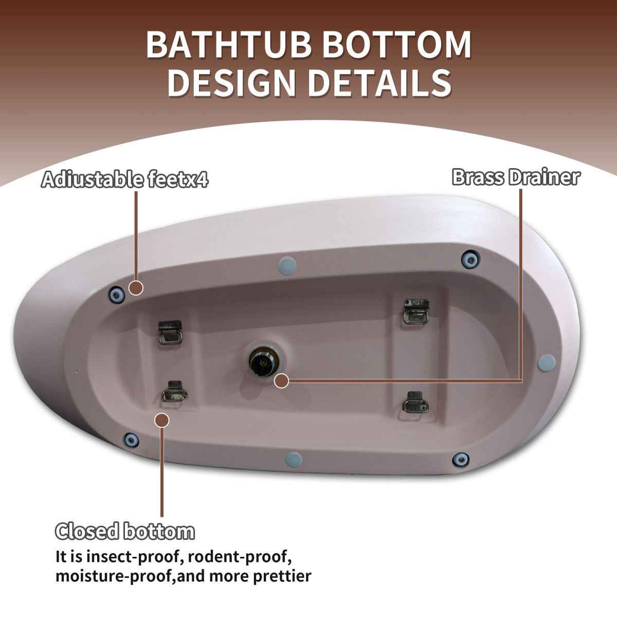 Allsumhome RockE 59" Imitation Natural Stone Freestanding Bathtub,Stone Touch,Pink,Scratch-proof,cUPC Certified,No Drain