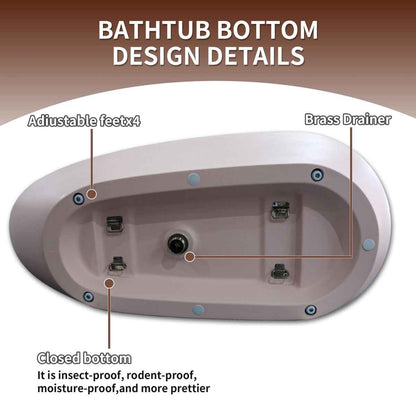 Allsumhome RockE 59" Imitation Natural Stone Freestanding Bathtub,Stone Touch,Pink,Scratch-proof,cUPC Certified,No Drain