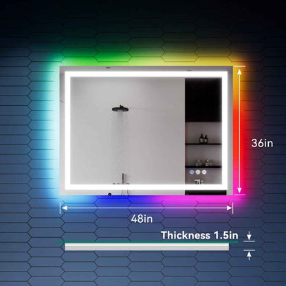 36"x 48" RGB Smart LED Bathroom Mirror–Color Changing Backlit Mirror with Anti-Fog & Dimmable Touch Control|Exbrite DYLUX