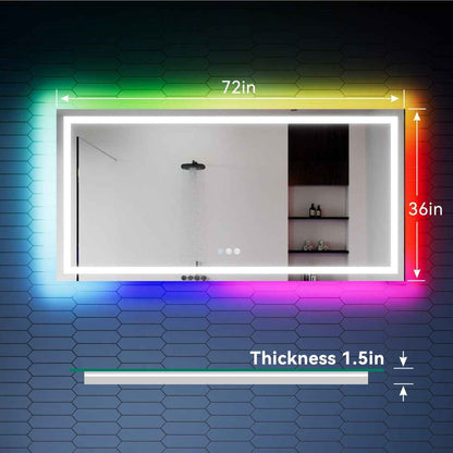 36"x 72" RGB Smart LED Bathroom Mirror–Color Changing Backlit Mirror with Anti-Fog & Dimmable Touch Control|Exbrite DYLUX