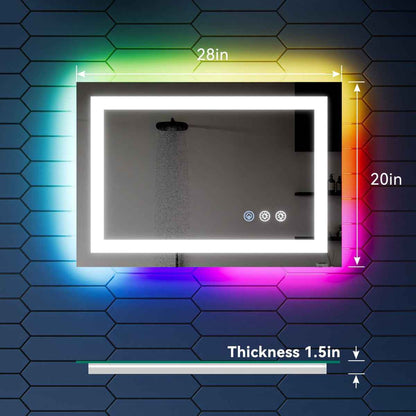 DYLUX 20"x 28"RGB Smart LED Bathroom Mirror–Color Changing Backlit Mirror with Anti-Fog & Dimmable Touch Control