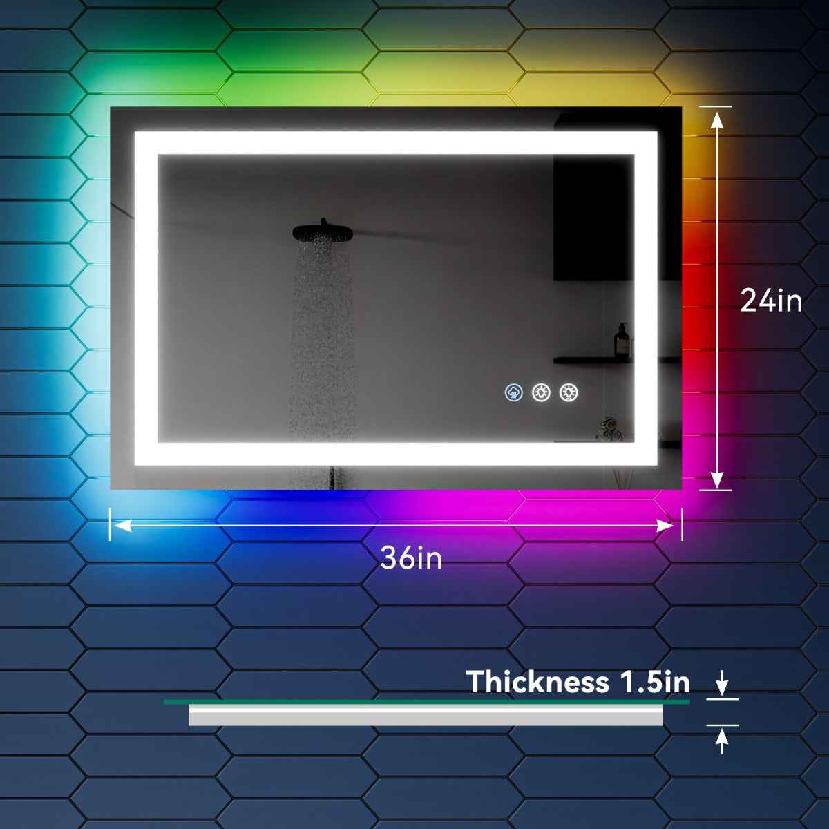 24"x 36" RGB Smart LED Bathroom Mirror–Color Changing Backlit Mirror with Anti-Fog & Dimmable Touch Control|Exbrite DYLUX