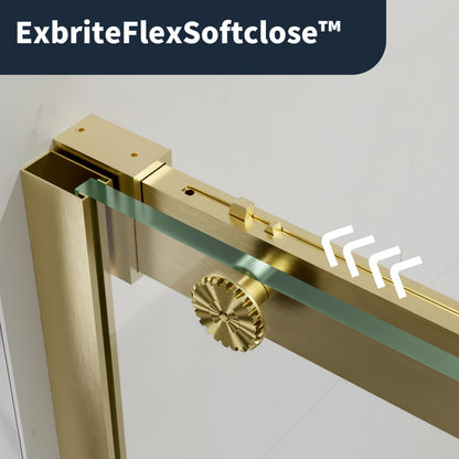 56-60" x 76" Frameless Sliding Shower door,Brushed Gold,Easy clean,Fixed glass left|ExBrite Elysian-S Series