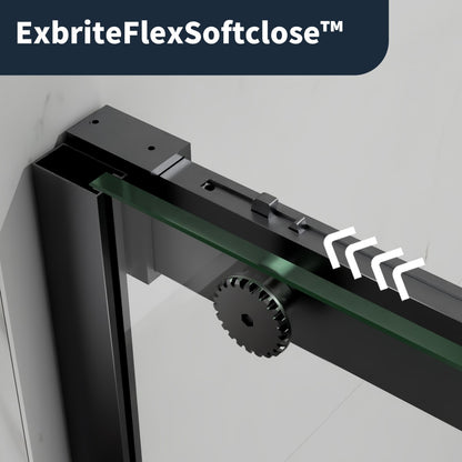 56-60" x 76" Frameless Sliding Shower door,Matte Black,Easy clean,Fixed glass left|ExBrite Elysian-S Series