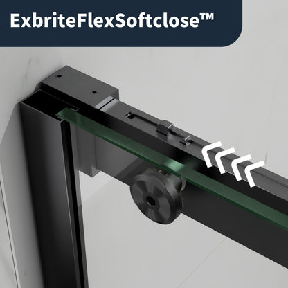 56-60" x 76" Frameless Sliding Shower door,Matte Black,Easy clean,Fixed Glass Left|ExBrite Elysian-R Series
