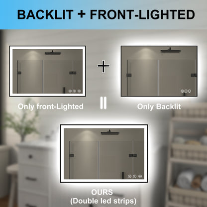 Apex-Noir 24"x36" Framed LED Lighted Bathroom Mirror