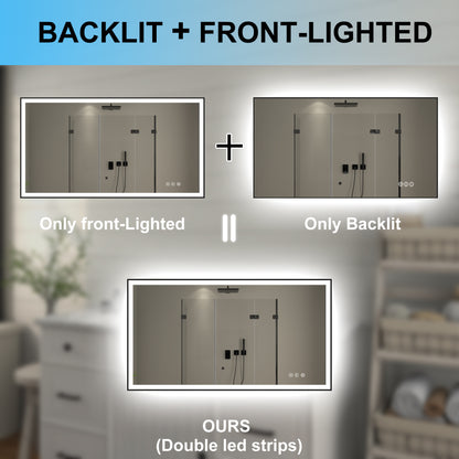 Apex-Noir 55"x30" Framed LED Lighted Bathroom Mirror