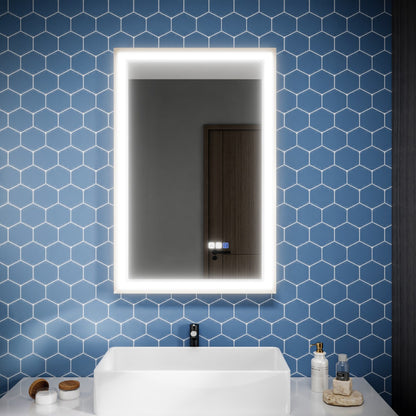 Verloar 22" W x 34" H Framed Lighted Bathroom  Mirror,Dimmable,Anti Fog,Front-Lit Illumination,Brushed Nickel