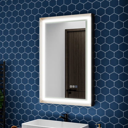 Verloar 22" W x 34" H Lighted Bathroom Mirror - Dimmable, Anti-Fog, Front-Lit Illumination in Brushed Nickel