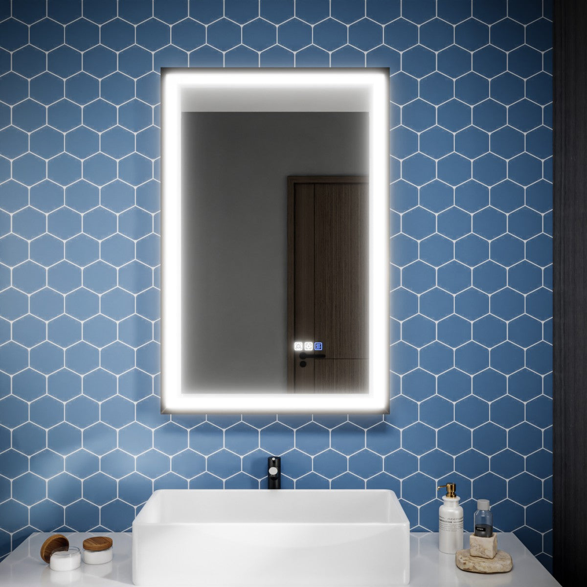 Verloar 22" W x 34" H Framed Lighted Bathroom  Mirror,Dimmable,Anti Fog,Front-Lit Illumination,Matte Black