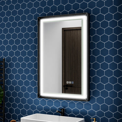 Verloar 22" W x 34" H Dimmable Lighted Bath Mirror with Light, Anti Fog and Matte Black Frame