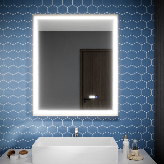 Verloar 30" W x 36" H Framed Lighted Bathroom  Mirror,Dimmable,Anti Fog,Front-Lit Illumination,Brushed Nickel