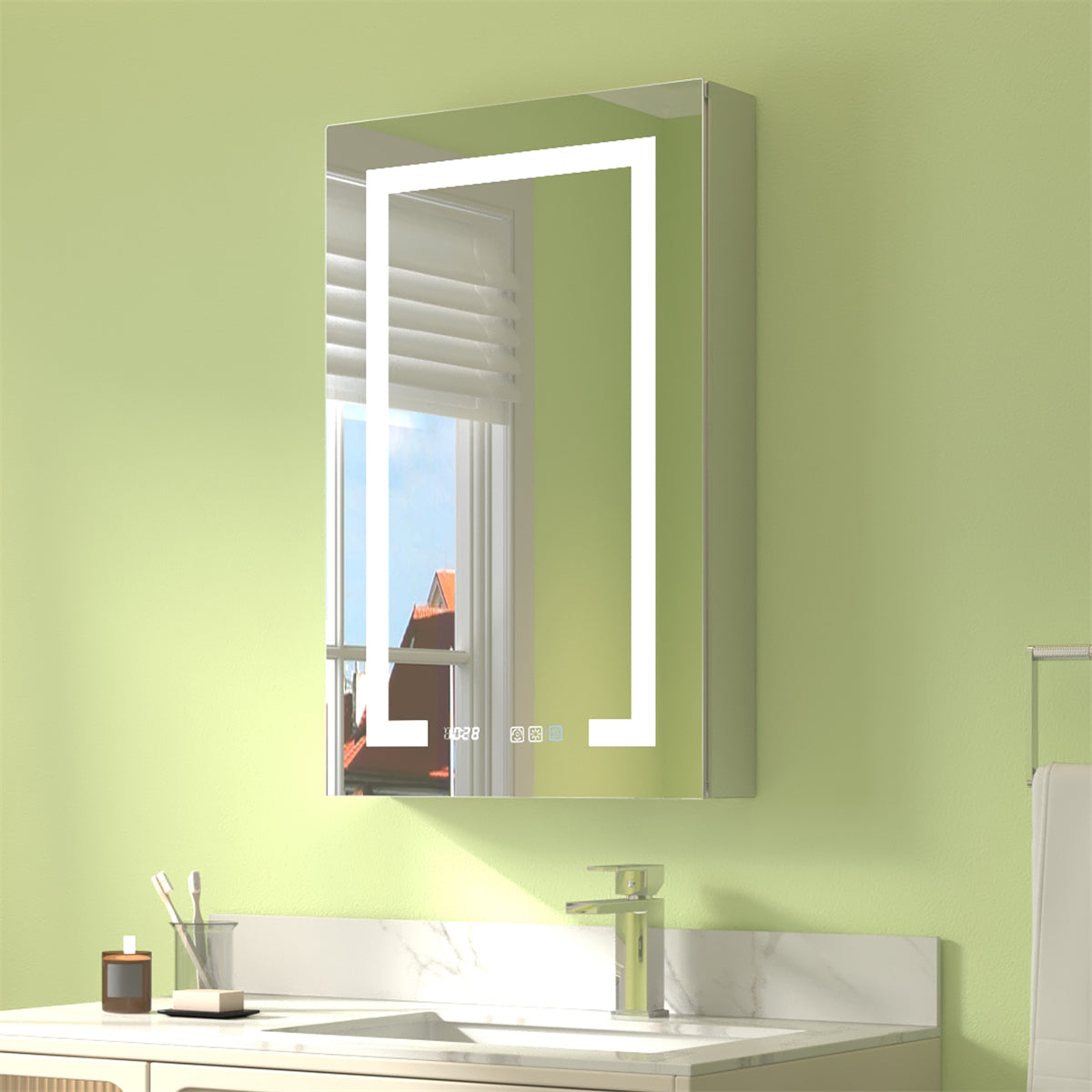 Boost-M1 20" W x 32" H Bathroom Narrow Light Medicine Cabinet with Lights and Mirror, Recessed or Surface, Left Hinge