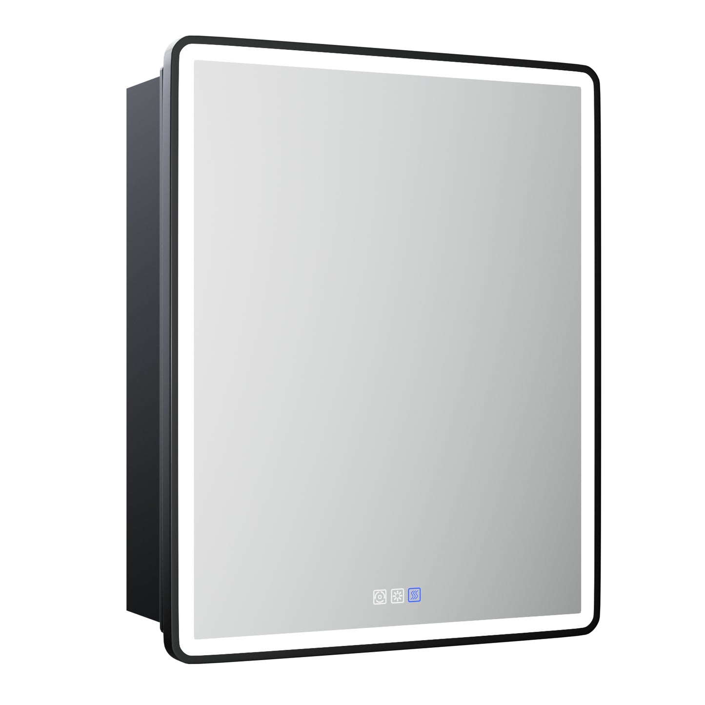 ExBrite 24" W x 30" H Light Medicine Cabinet Recessed or Surface Mount Adjustable Shelves Vanity Mirror Cabinet, Rounded Corner Door with Black Iron Frame, Hinge on the Left - ExBriteUSA
