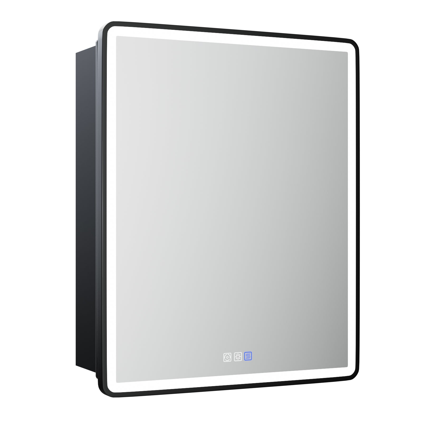 ExBrite 24" W x 30" H Light Medicine Cabinet Recessed or Surface Mount Adjustable Shelves Vanity Mirror Cabinet, Rounded Corner Door with Black Iron Frame, Hinge on the Left - ExBriteUSA