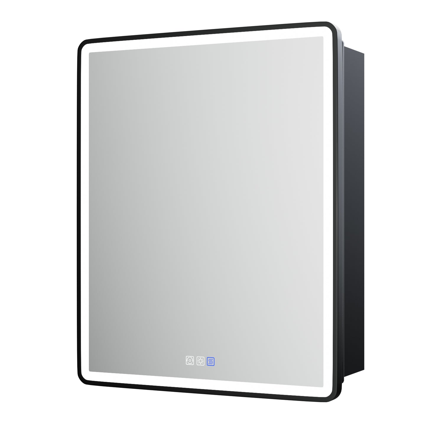 ExBrite 24" W x 30" H Light Medicine Cabinet Recessed or Surface Mount Adjustable Shelves Vanity Mirror Cabinet, Rounded Corner Door with Black Iron Frame, Hinge on the Right - ExBriteUSA