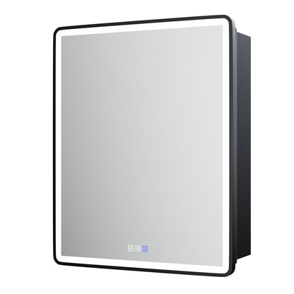 ExBrite 24" W x 30" H Light Medicine Cabinet Recessed or Surface Mount Adjustable Shelves Vanity Mirror Cabinet, Rounded Corner Door with Black Iron Frame, Hinge on the Right - ExBriteUSA
