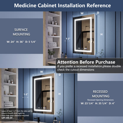 Illusion-B 24" x 36" LED Lighted Inset Mirrored Medicine Cabinet with Magnifiers Front and Back Light