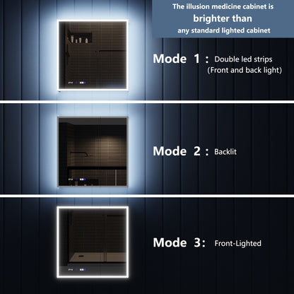 Illusion 20" x 32" LED Surface or Recessed Medicine Cabinet with Magnifiers Front and Back Light,Hinge on the Left