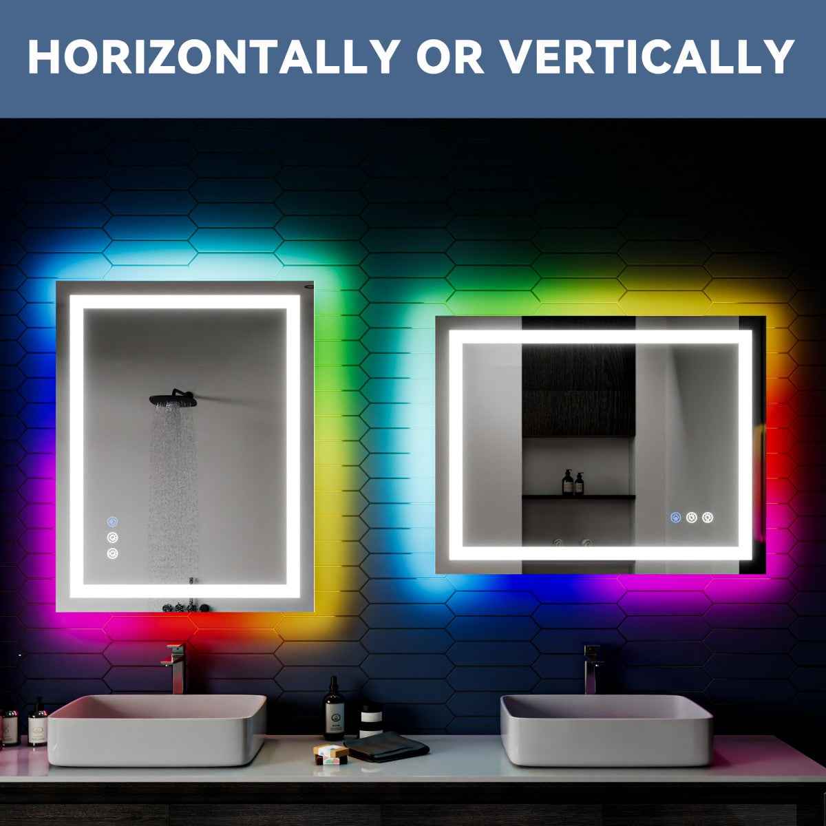 36"x 28" RGB Smart LED Bathroom Mirror–Color Changing Backlit Mirror with Anti-Fog & Dimmable Touch Control|Exbrite DYLUX