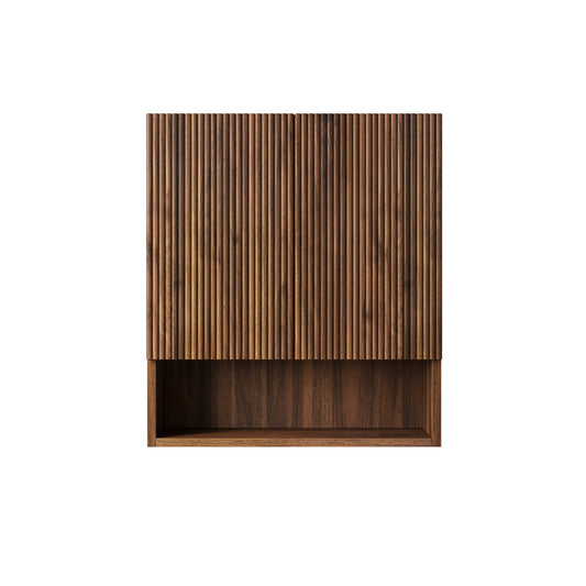 26' Wall-Mounted Striped Bathroom Cabinet, with Doors, Shelf and Open Storage Compartment Over The Toilet Storage Cabinet for Bathroom, Kitchen, Laundry Room, Drak Walnut Woodgrain Color|TOBI