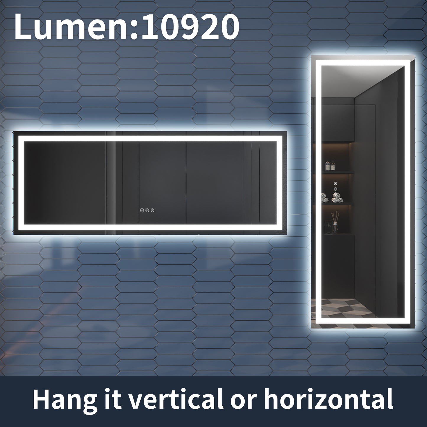 Apex 84" W x 32" H LED Bathroom Large Light Led Mirror,Anti Fog,Dimmable,Three Lighting Modes