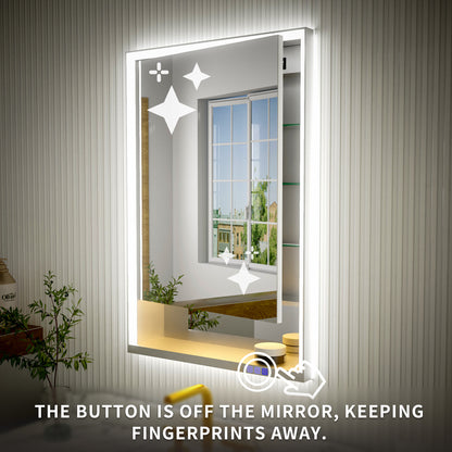 Ample 24" W x 36" H LED Lighted Chrome Medicine Cabinet with Mirror and Shelves for Bathroom Recessed or Surface Mount