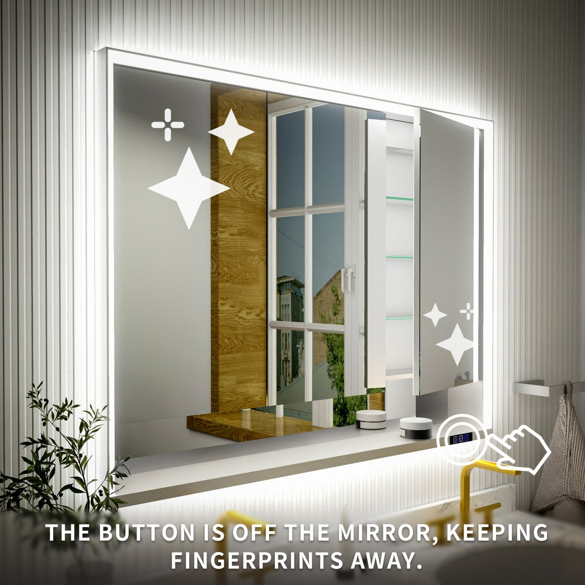 Ample 48" W x 36" H LED Lighted Chrome Medicine Cabinet with Mirror and Shelves for Bathroom Recessed or Surface Mount