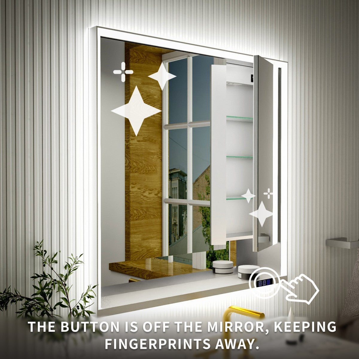 Ample 36" W x 36" H LED Lighted Chrome Medicine Cabinet with Mirror and Shelves for Bathroom Recessed or Surface Mount