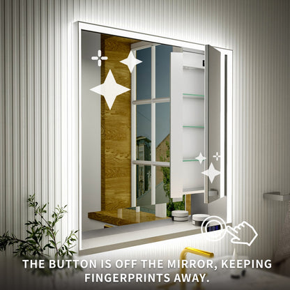 Ample 36" W x 36" H LED Lighted Chrome Medicine Cabinet with Mirror and Shelves for Bathroom Recessed or Surface Mount